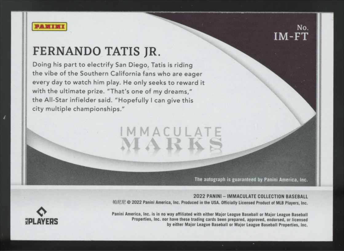 2022 Panini Immaculate Fernando Tatis Jr. Red Marks Auto /25 #IM-FT