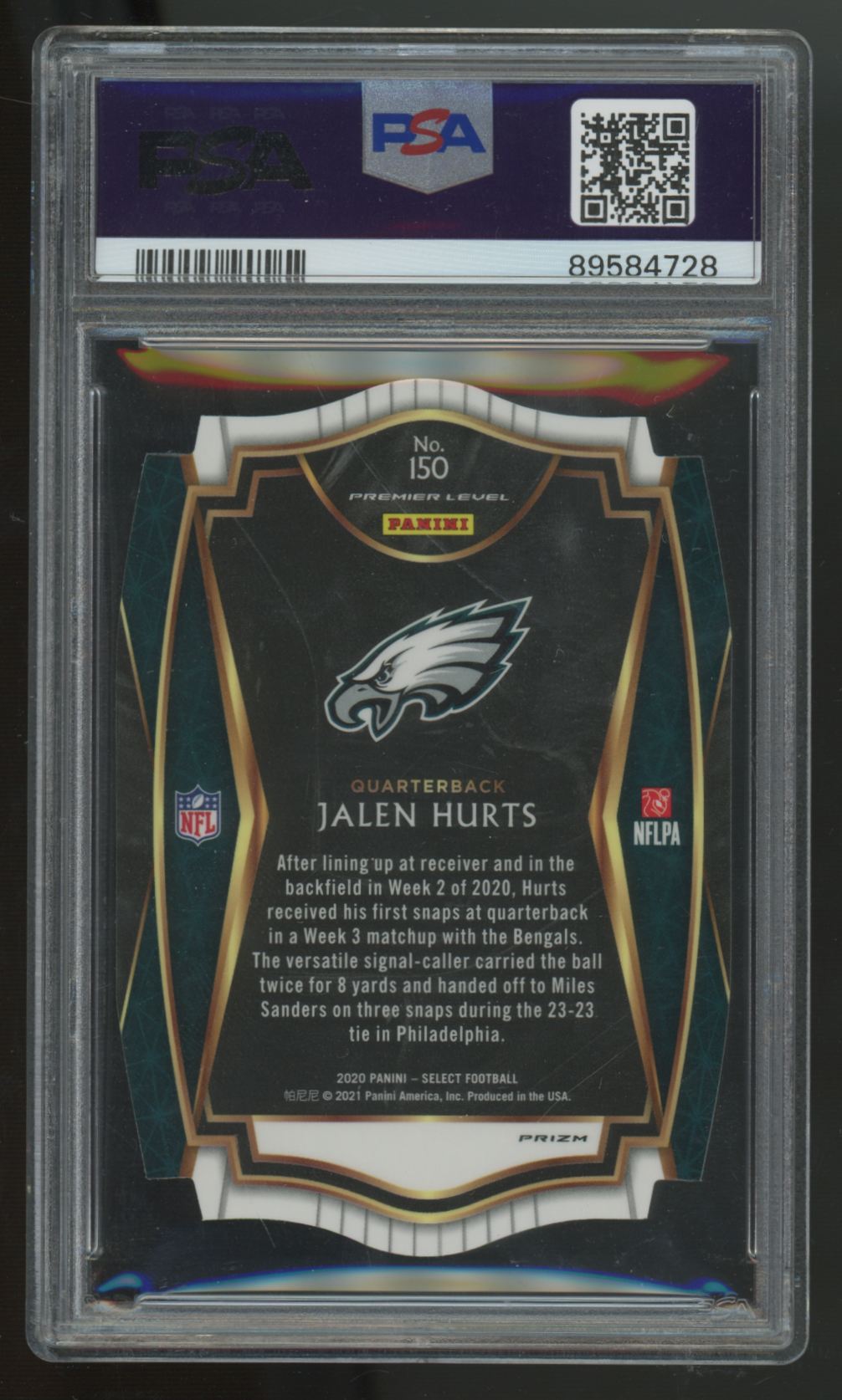 2020 Panini Select Jalen Hurts RC Die-Cut Purple Prizm #150 PSA 10