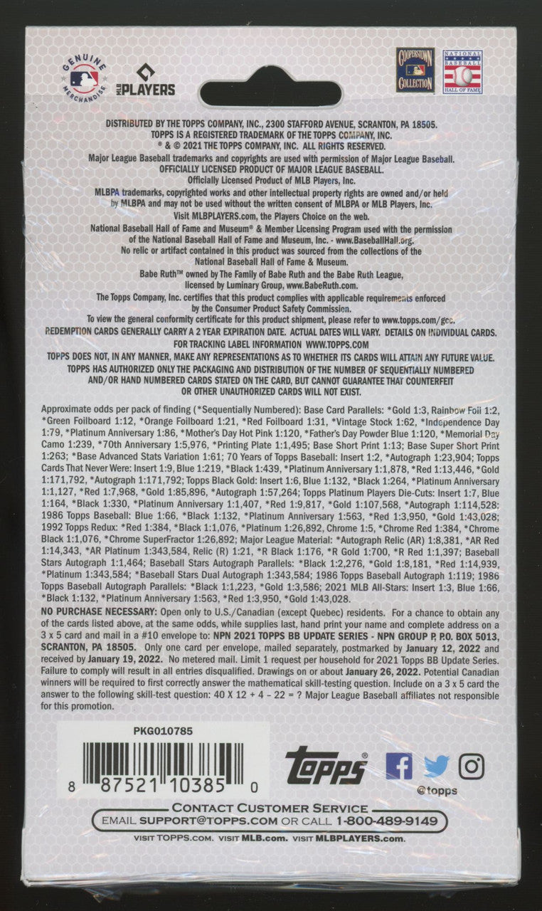 2021 Topps Baseball Update Series Hanger Box Factory Sealed