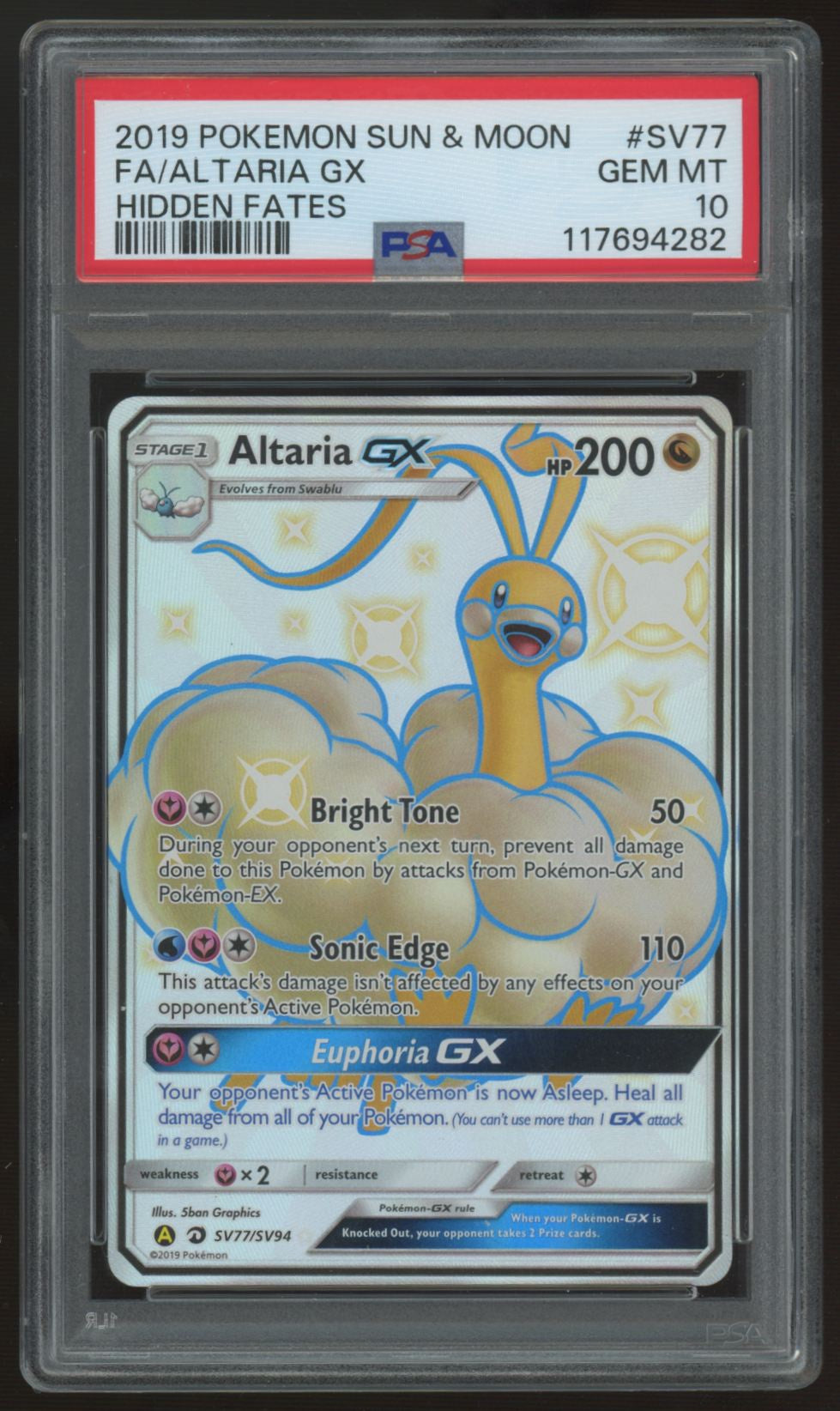 2019 Pokemon Altaria GX Hidden Fates Shiny Full Art #SV77 PSA 10