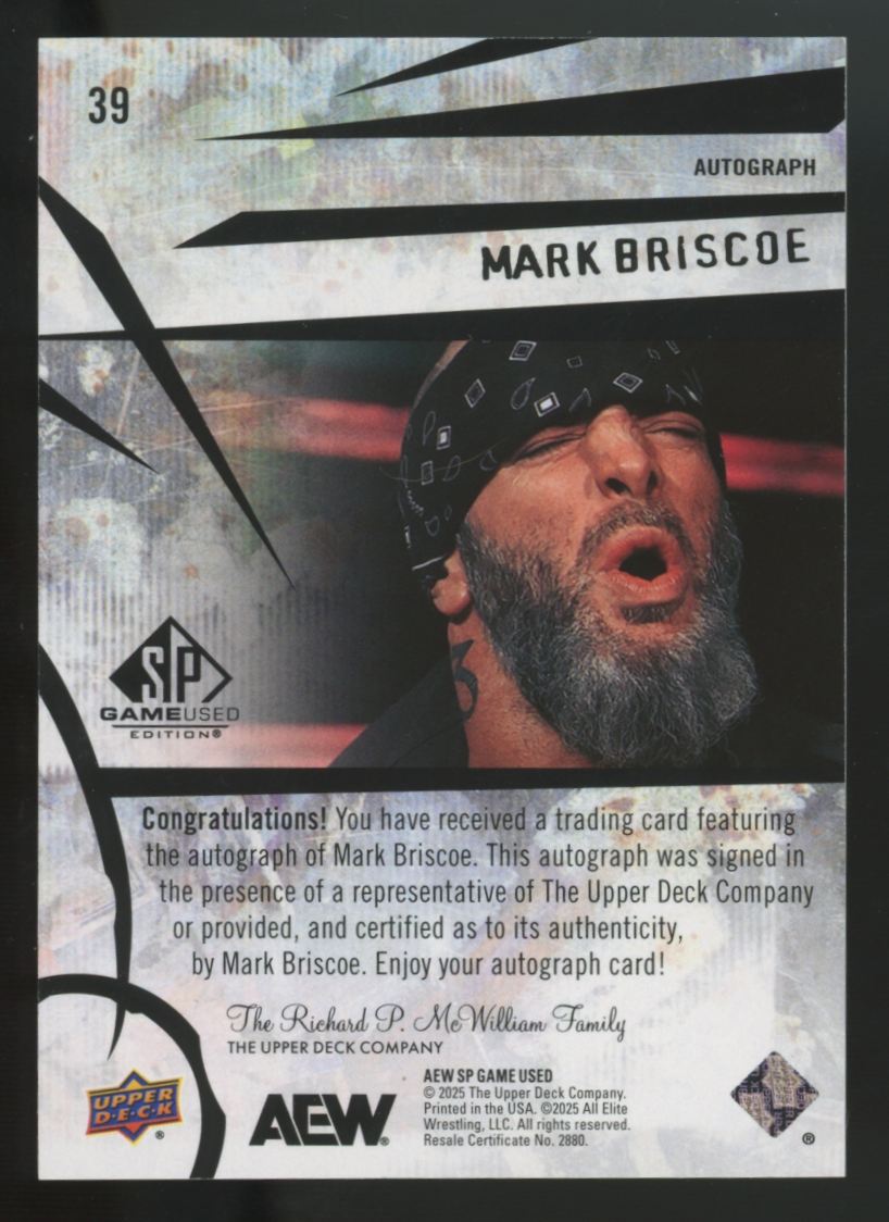 2025 SP Game Used AEW Mark Briscoe Blue Auto #39