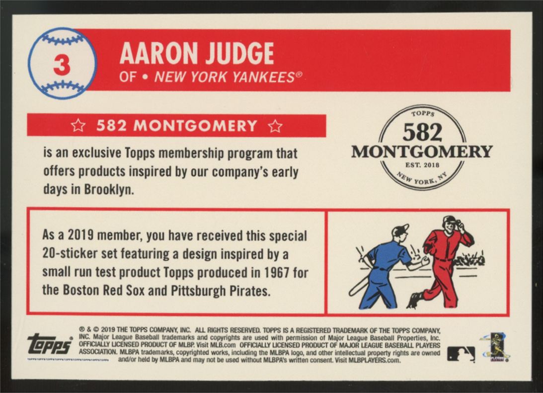 2019 Topps 582 Montgomery Aaron Judge For Mayor Sticker #3