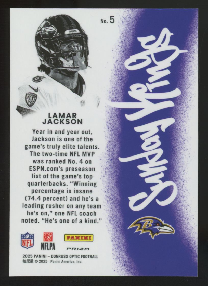 2025 Panini Donruss Optic Lamar Jackson Sunday Kings Prizm SSP #5