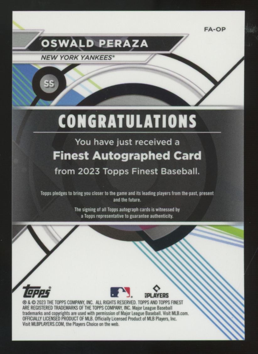 2023 Topps Finest Oswald Peraza RC Blue Refractor Auto /150 #FA-OP