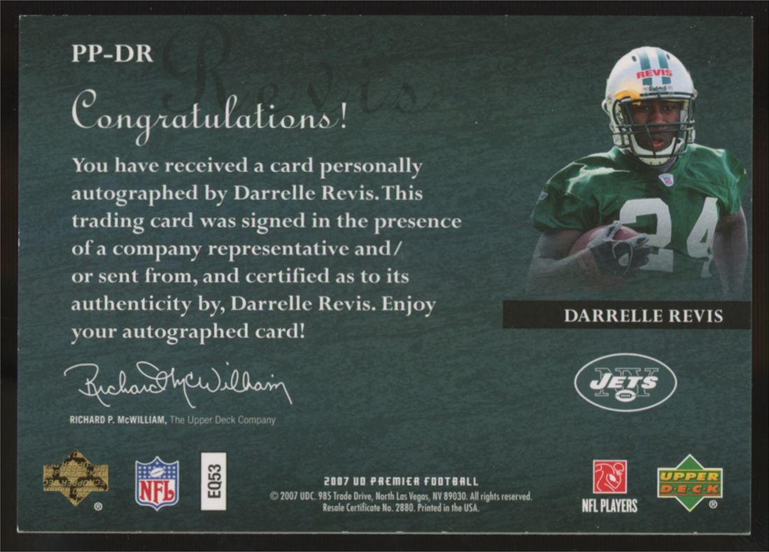 2007 Upper Deck Premier Darrelle Revis RC Premier Penmanship Auto /75 #PP-DR