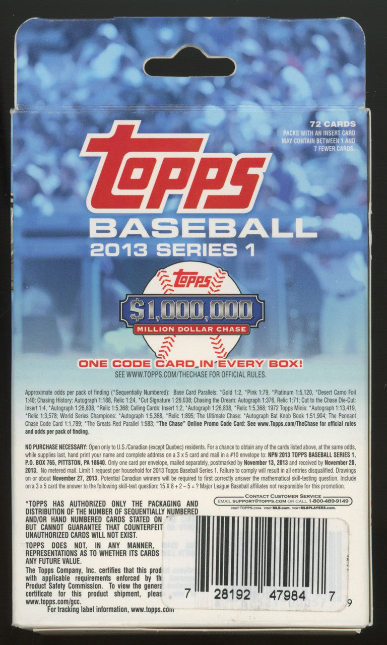 2013 Topps Baseball Series 1 Hanger Box Factory Sealed