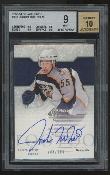 2003-04 Upper Deck SP Authentic Jordin Tootoo RC Auto /900 #148 BGS 9 10