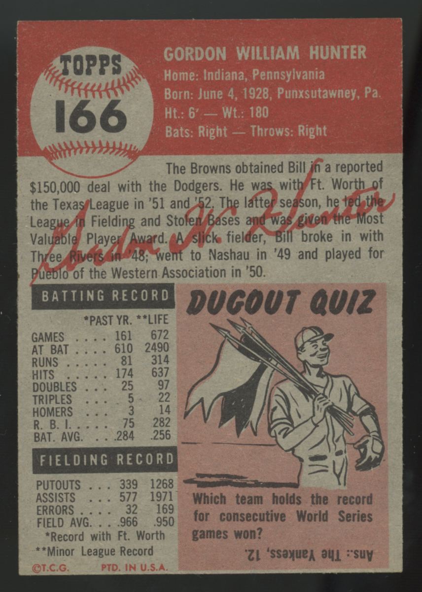 1953 Topps Bill Hunter #166 EX