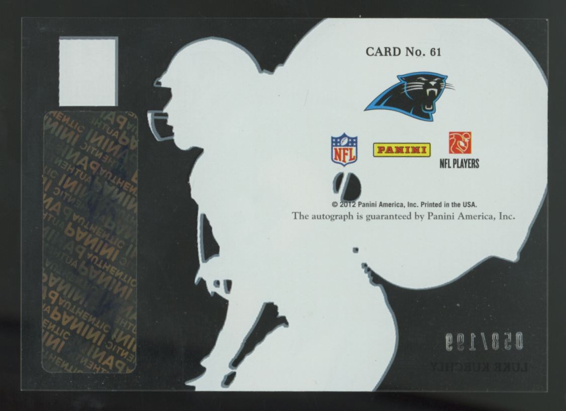 2012 Panini Elite Luke Kuechly RC Hard Hats Auto /199 #61
