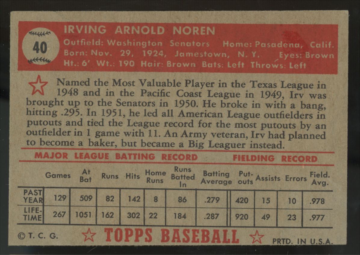 1952 Topps Irv Noren #40 VG