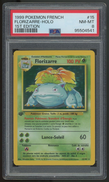 1999 Pokemon Florizarre (Venusaur) French Base Set 1st Edition Holo #15 PSA 8