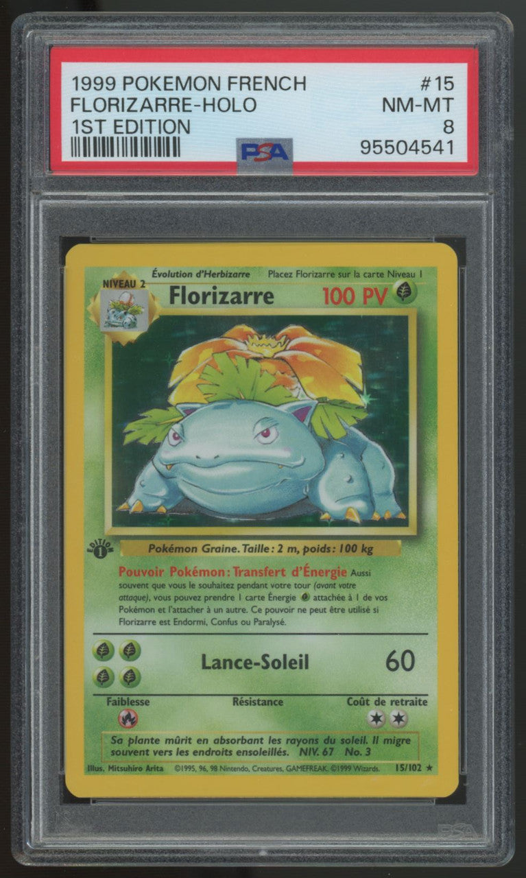 1999 Pokemon Florizarre (Venusaur) French Base Set 1st Edition Holo #15 PSA 8