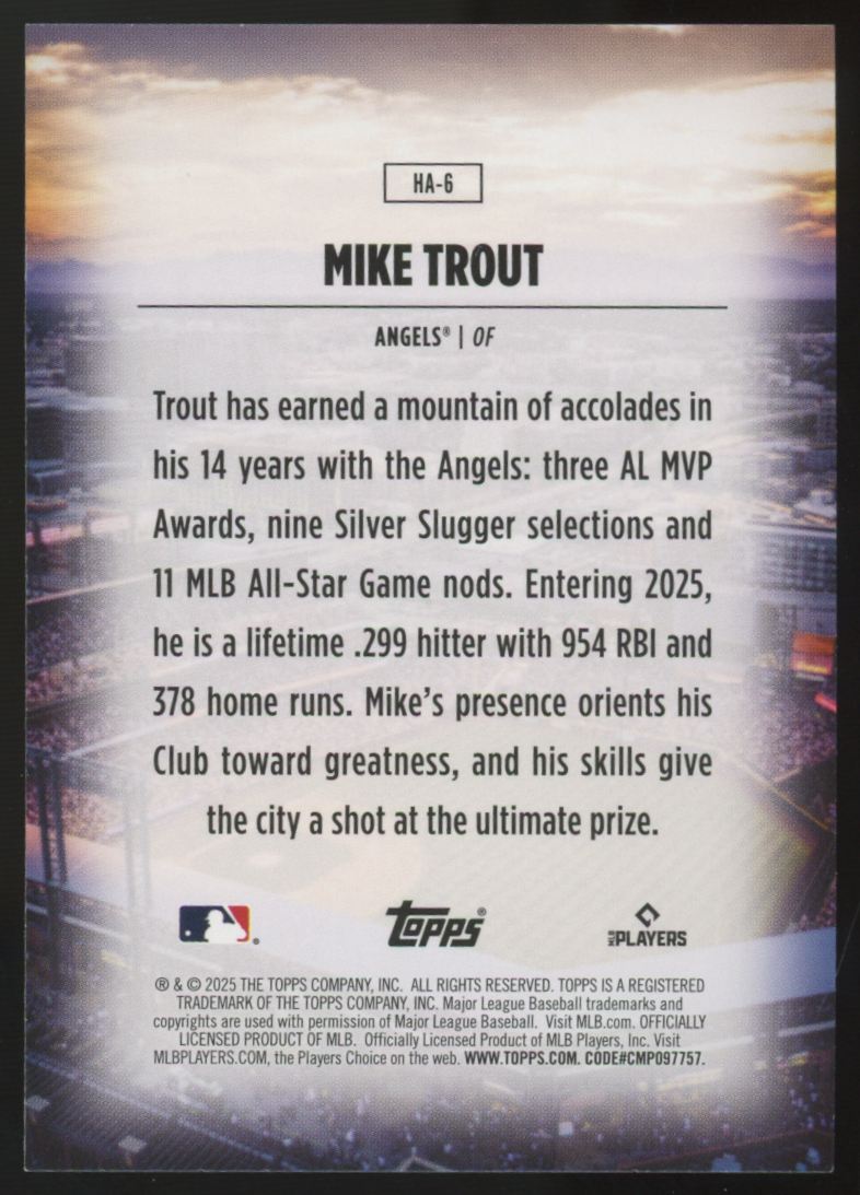 2025 Topps Series One Mike Trout Home Field Advantage #HA-6