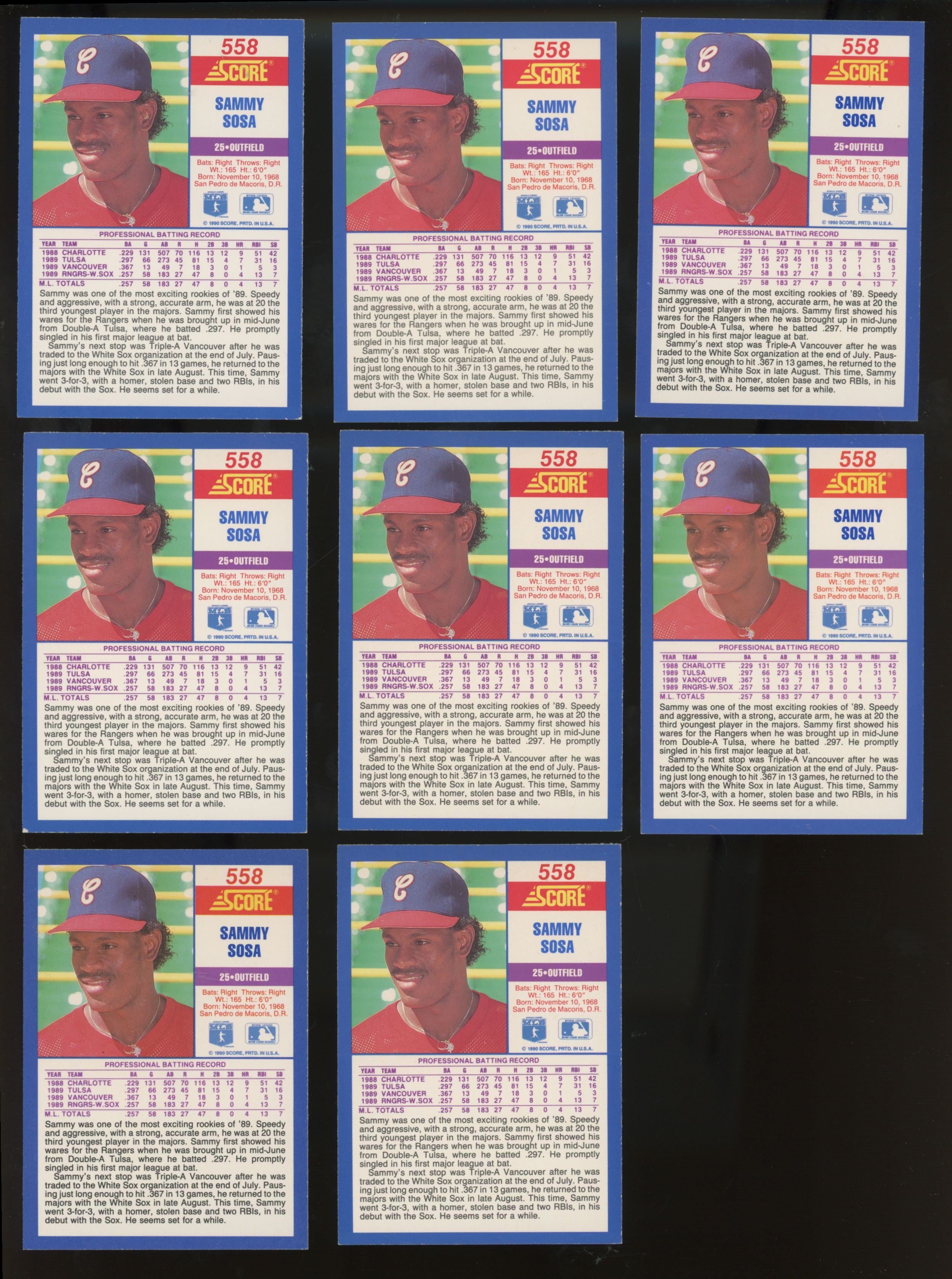 1990 Score Sammy Sosa RC #558 (Lot Of 20)
