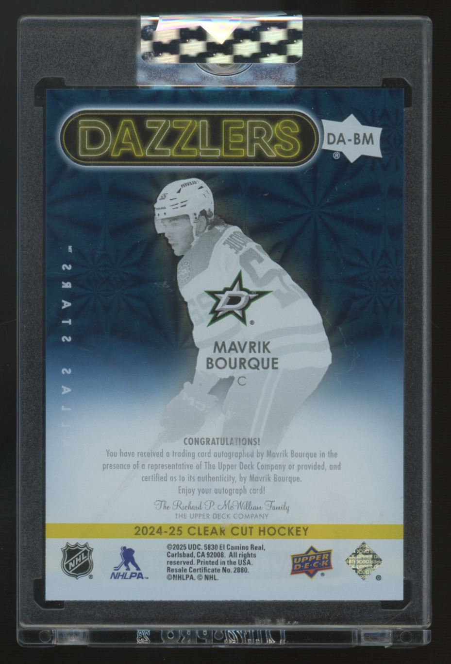 2024-25 Upper Deck Clear Cut Mavrik Bourque Blue Dazzlers Auto #DA-BM