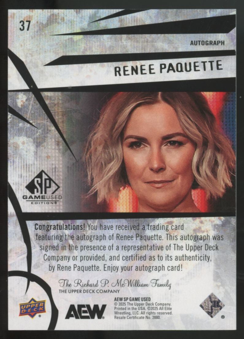 2025 UD AEW SP Game Used Renee Paquette Blue Auto #37
