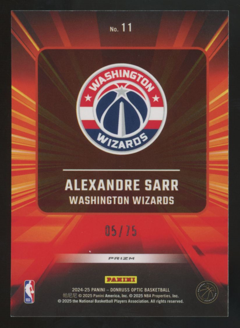 2024-25 Donruss Optic Alexandre Sarr RC Red Shimmer Express Lane /75 #11