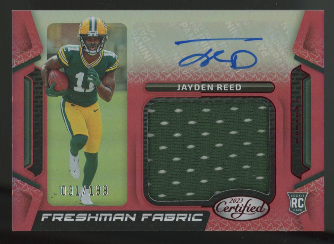 2023 Certified Jayden Reed RC Red Freshman Fabric Patch Auto RPA /199 #FFMS-19