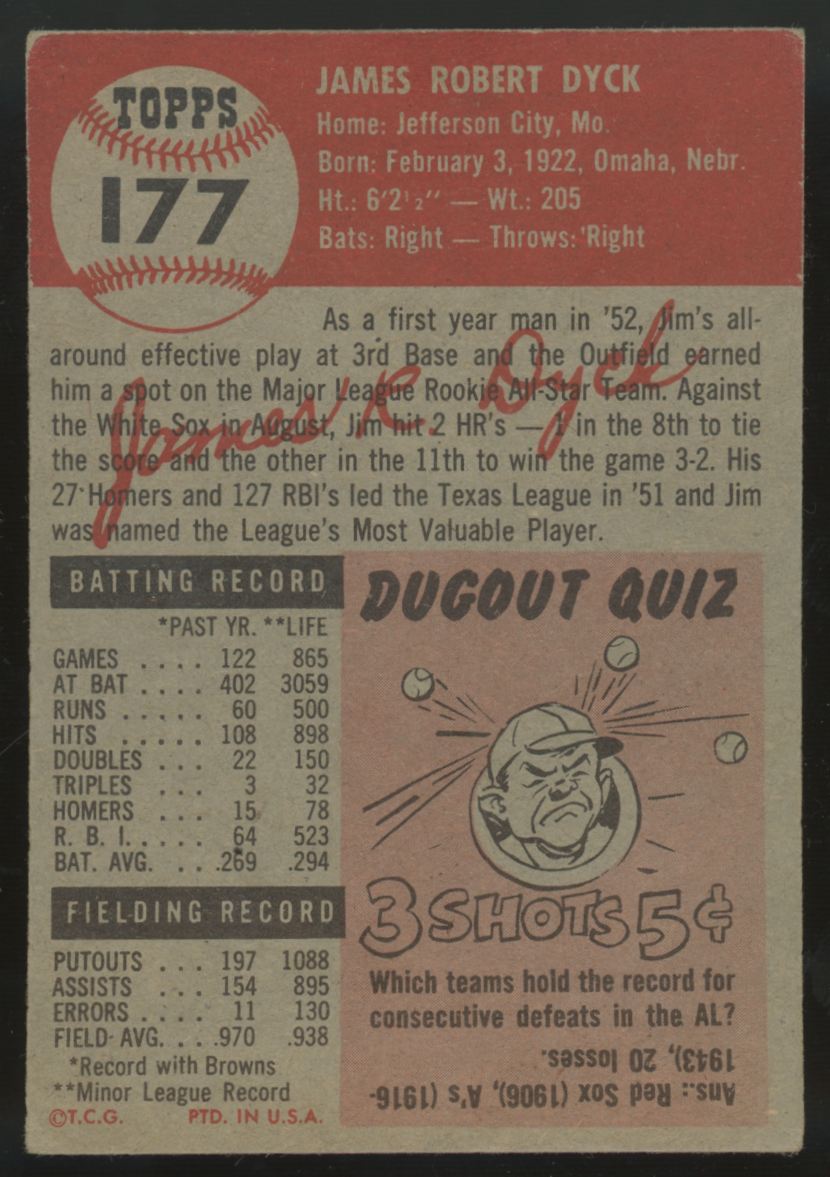 1953 Topps Jim Dyck #177 VG/EX