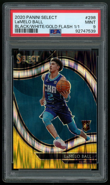 2020-21 Select LaMelo Ball RC Courtside Black/White/Gold Flash 1/1 #298 PSA 9