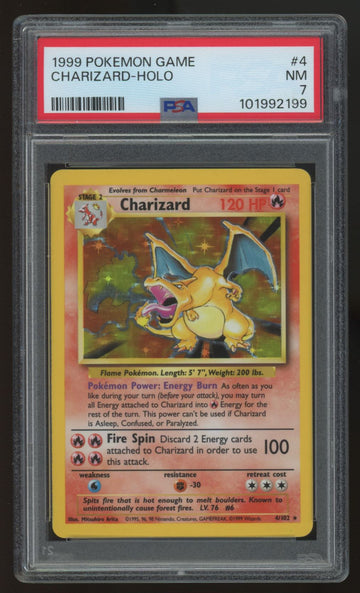1999 Pokemon Charizard Base Set Unlimited Holo #4 PSA 7