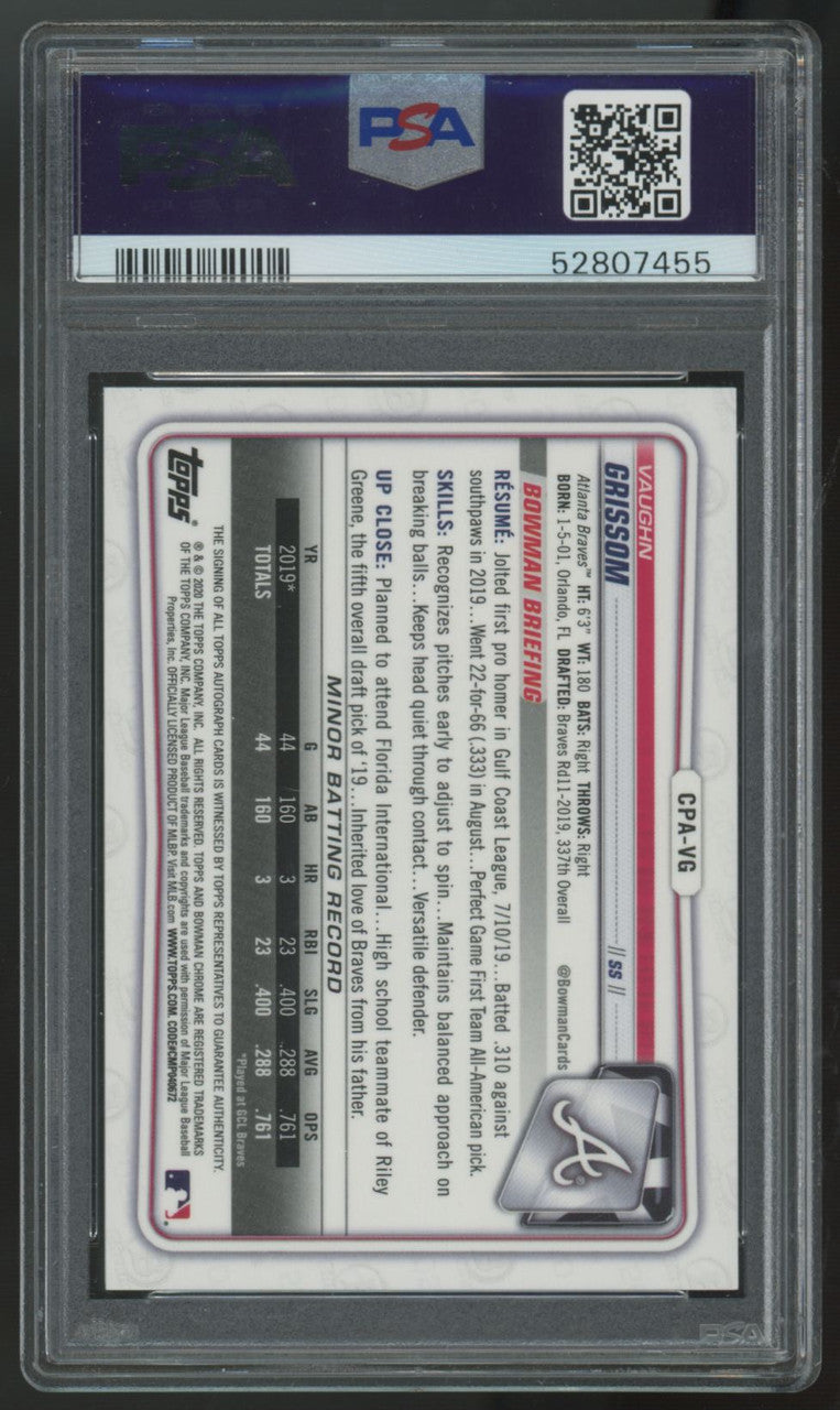 2020 Bowman Chrome Vaughn Grissom 1st Prospect Auto #CPA-VG PSA 9
