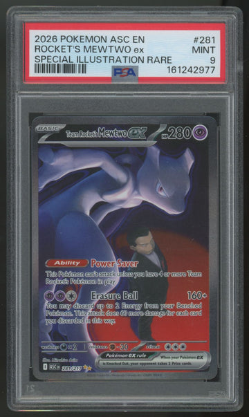 2026 Pokemon Team Rocket's Mewtwo ex Ascended Heroes SIR #281 PSA 9