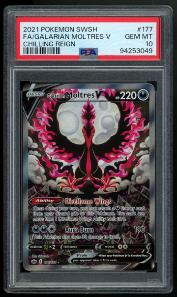 2021 Pokemon Galarian Moltres V Chilling Reign Full Art #177 PSA 10