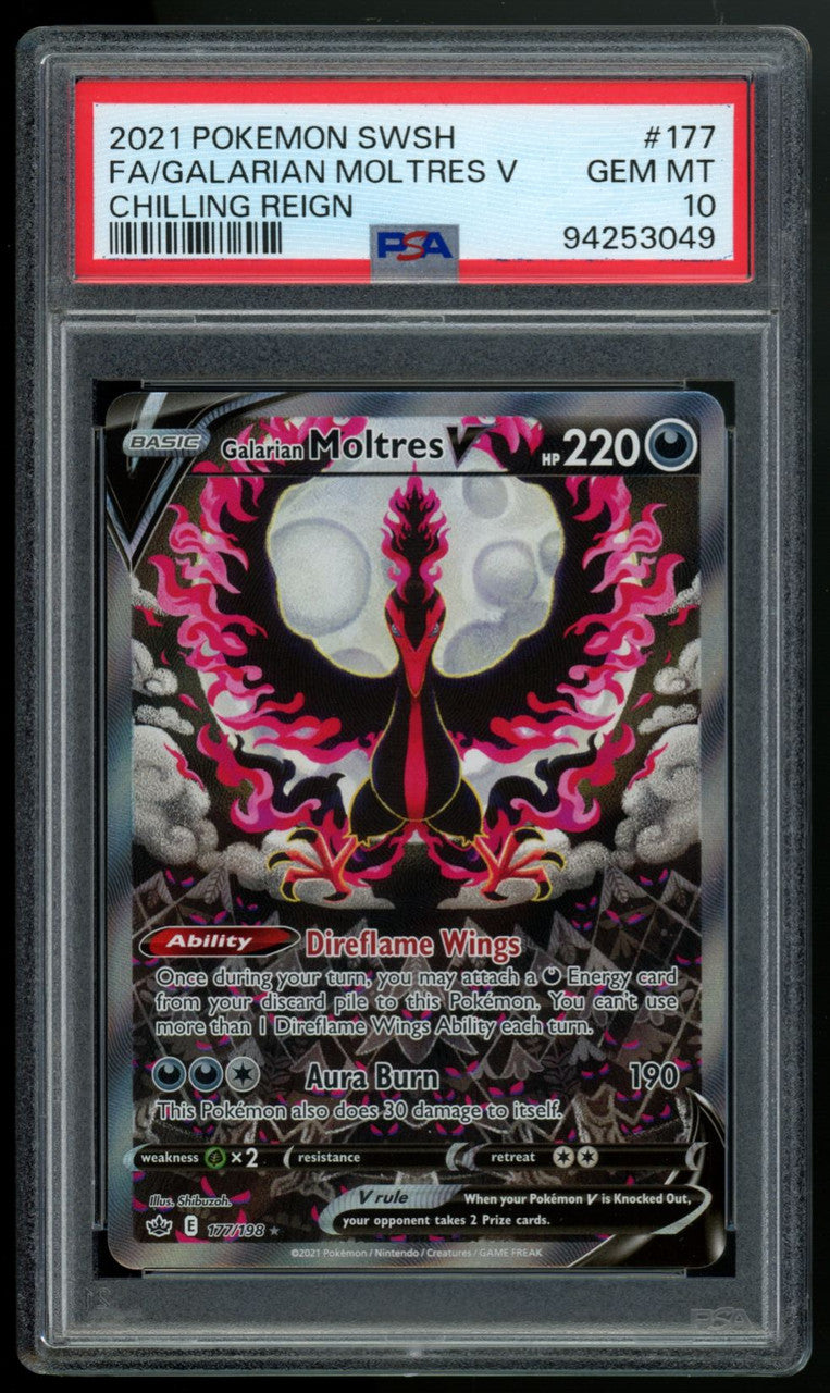 2021 Pokemon Galarian Moltres V Chilling Reign Full Art #177 PSA 10