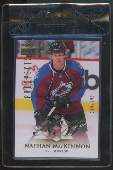 2013-14 Fleer Showcase Nathan MacKinnon Gold Premium Prospect /299 Beckett RCR 9