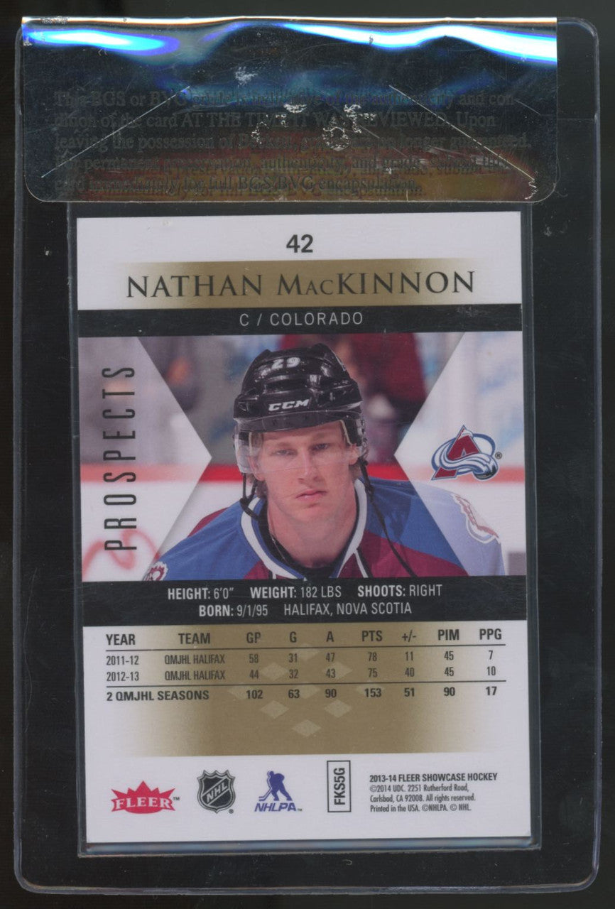 2013-14 Fleer Showcase Nathan MacKinnon Gold Premium Prospect /299 Beckett RCR 9