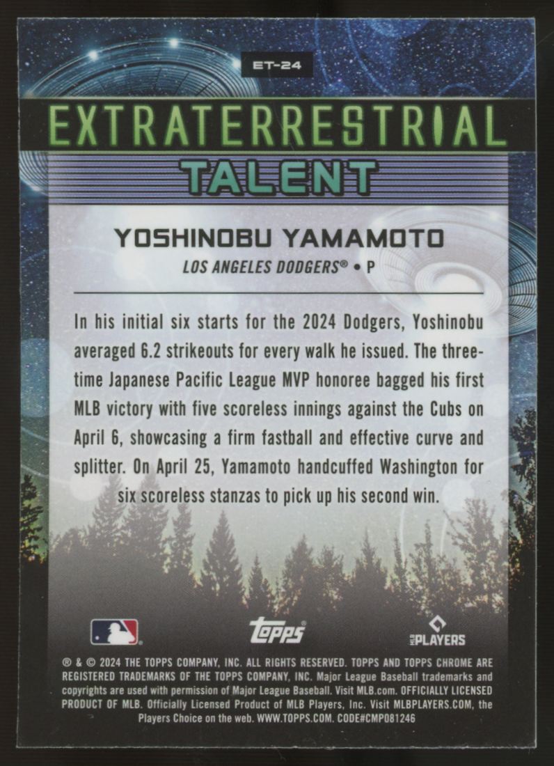 2024 Topps Chrome Cosmic Yoshinobu Yamamato RC Extraterrestrial Talent #ET-24