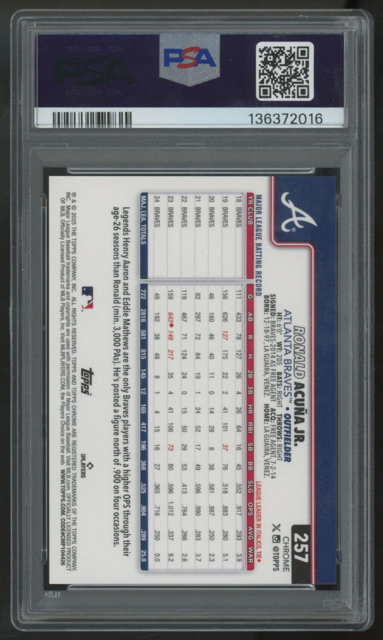 2025 Topps Chrome Ronald Acuna Jr. Red Wave /5 #257 PSA 10