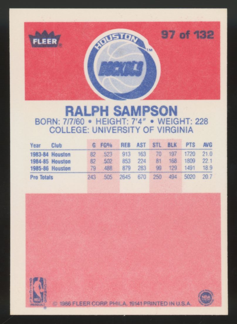 1986-87 Fleer Premier Ralph Sampson #97