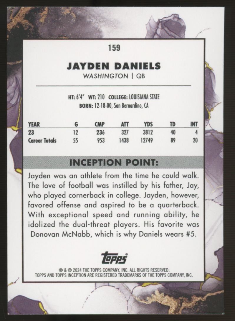 2024 Topps Inception Jayden Daniels RC Purple /125 #159
