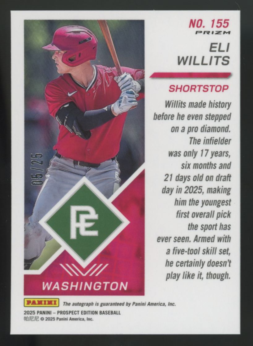 2025 Panini Prospect Edition Eli Willits Holo Ticket Mojo Auto /25 #155