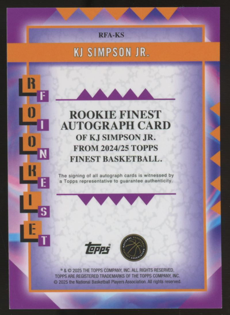 2024/25 Topps Finest KJ Simpson Jr. RC Auto Red Refractor /5 #RFA-KS