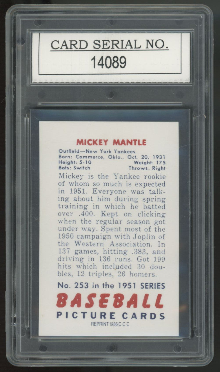 1989 Bowman Tiffany Inserts Mickey Mantle 1951 Reprint #253 BCG 10
