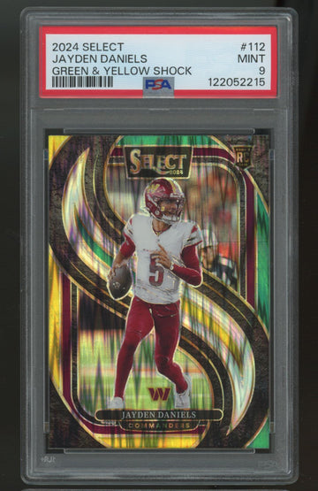 2024 Select Jayden Daniels RC Green and Yellow Shock Prizm #112 PSA 9