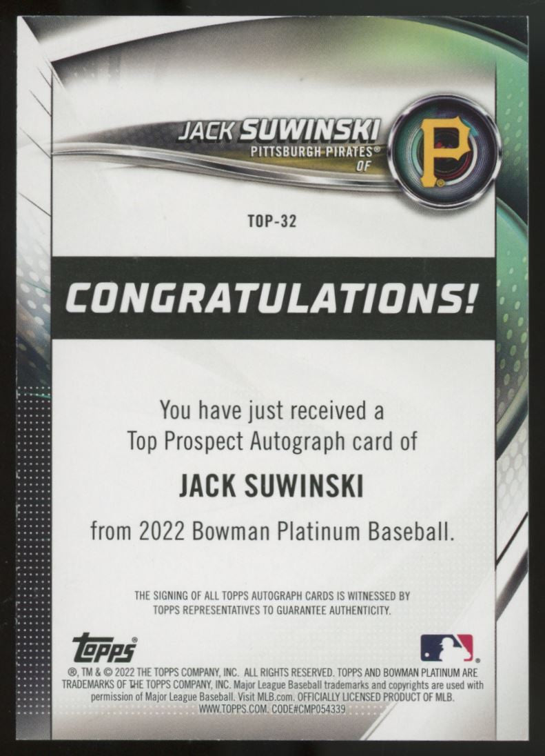 2022 Bowman Platinum Jack Suwinski Auto Blue /150 #TOP-32