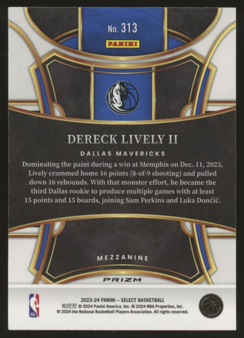 2023/24 Select Dereck Lively II RC Zebra Stripe Prizm SSP Mezzanine #313
