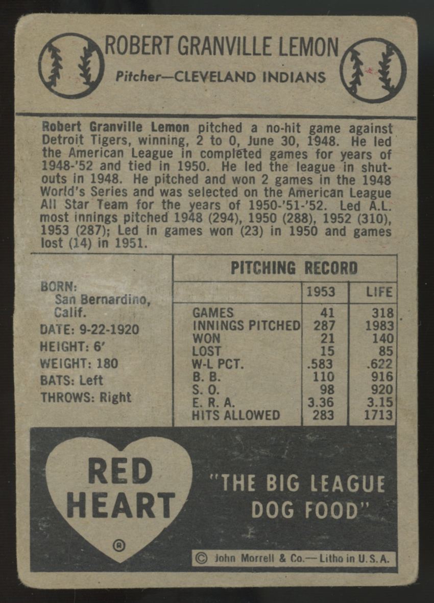 1954 Red Heart Bob Lemon F/G