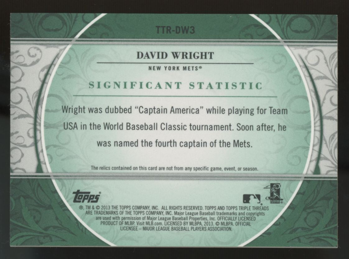 2013 Triple Threads David Wright Captain America Emerald Relic /18 #TTR-DW3