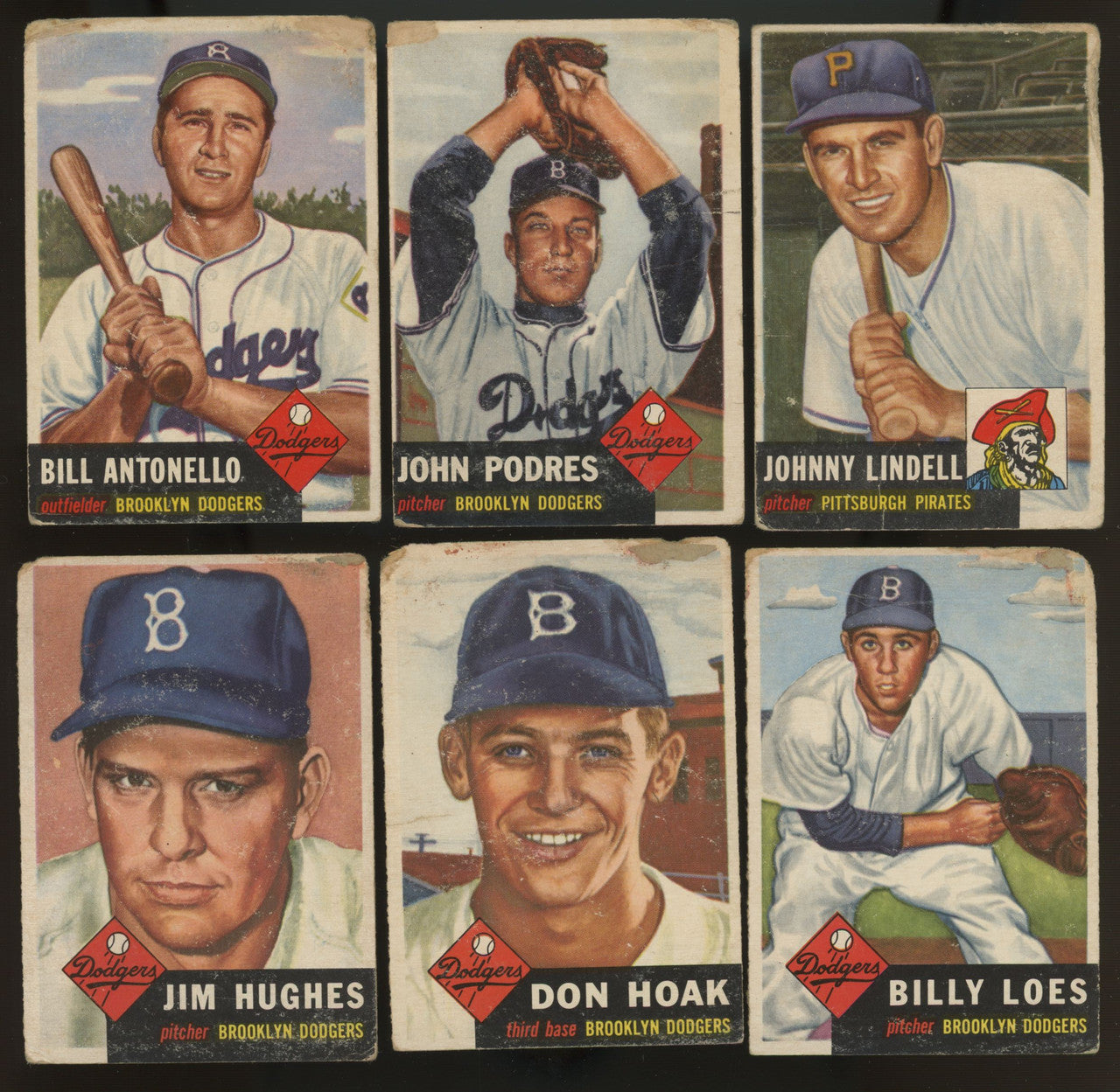 1953 Topps Baseball Lot Of 24 Low Grade Podres Loes Black