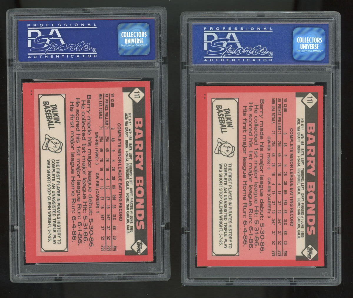 1986 Topps Traded Barry Bonds RC #11T PSA 8 (Lot Of 10) "A"