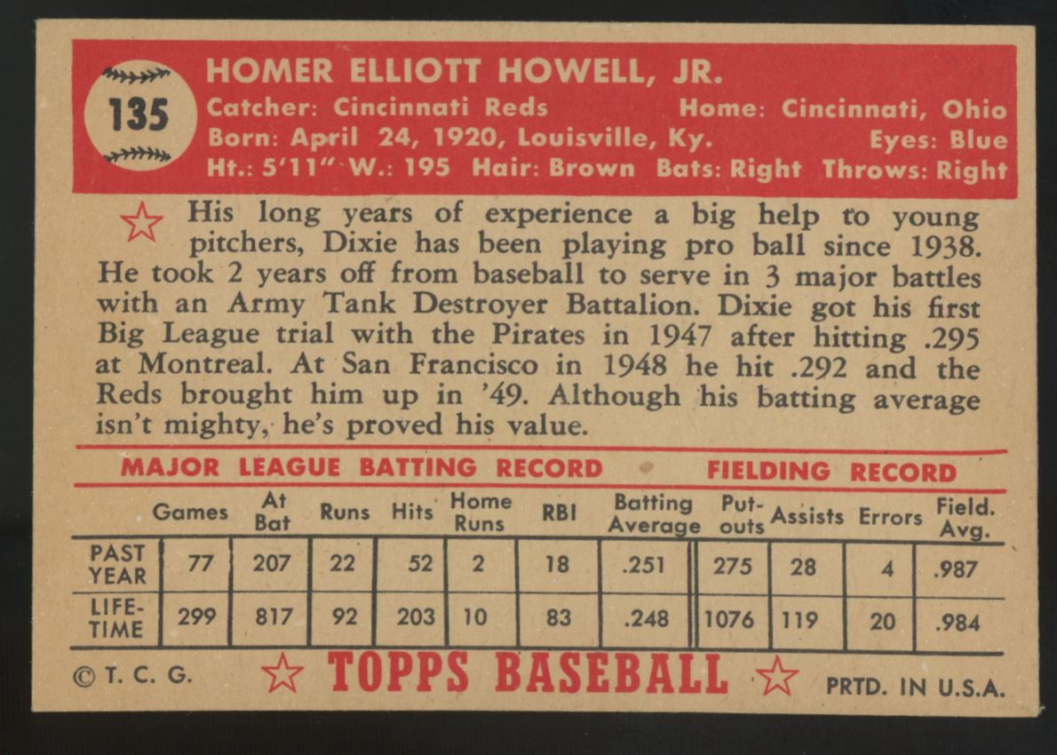 1952 Topps Dixie Howell #135 EX