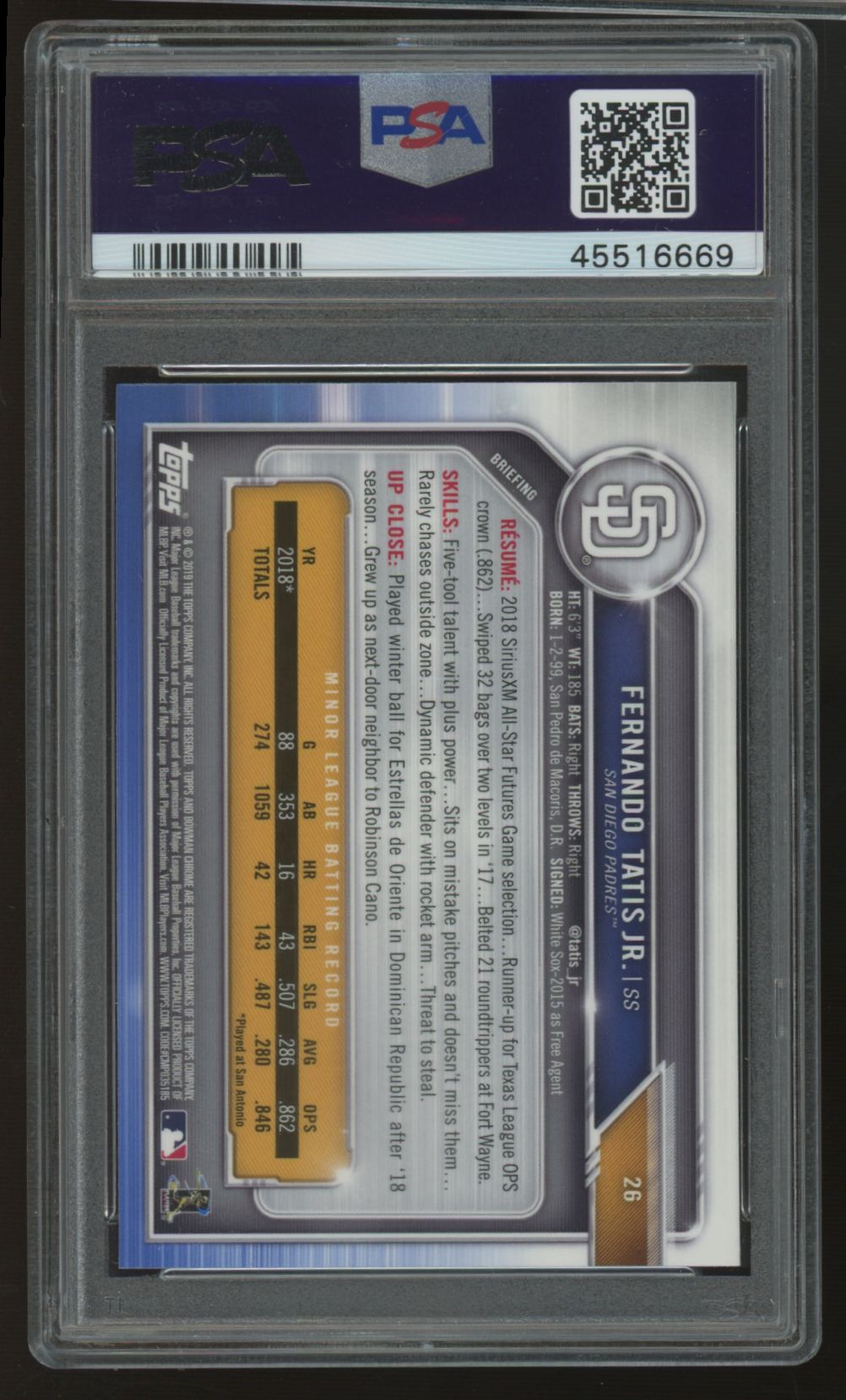 2019 Bowman Chrome Fernando Tatis Jr. RC #26 PSA 10 *669