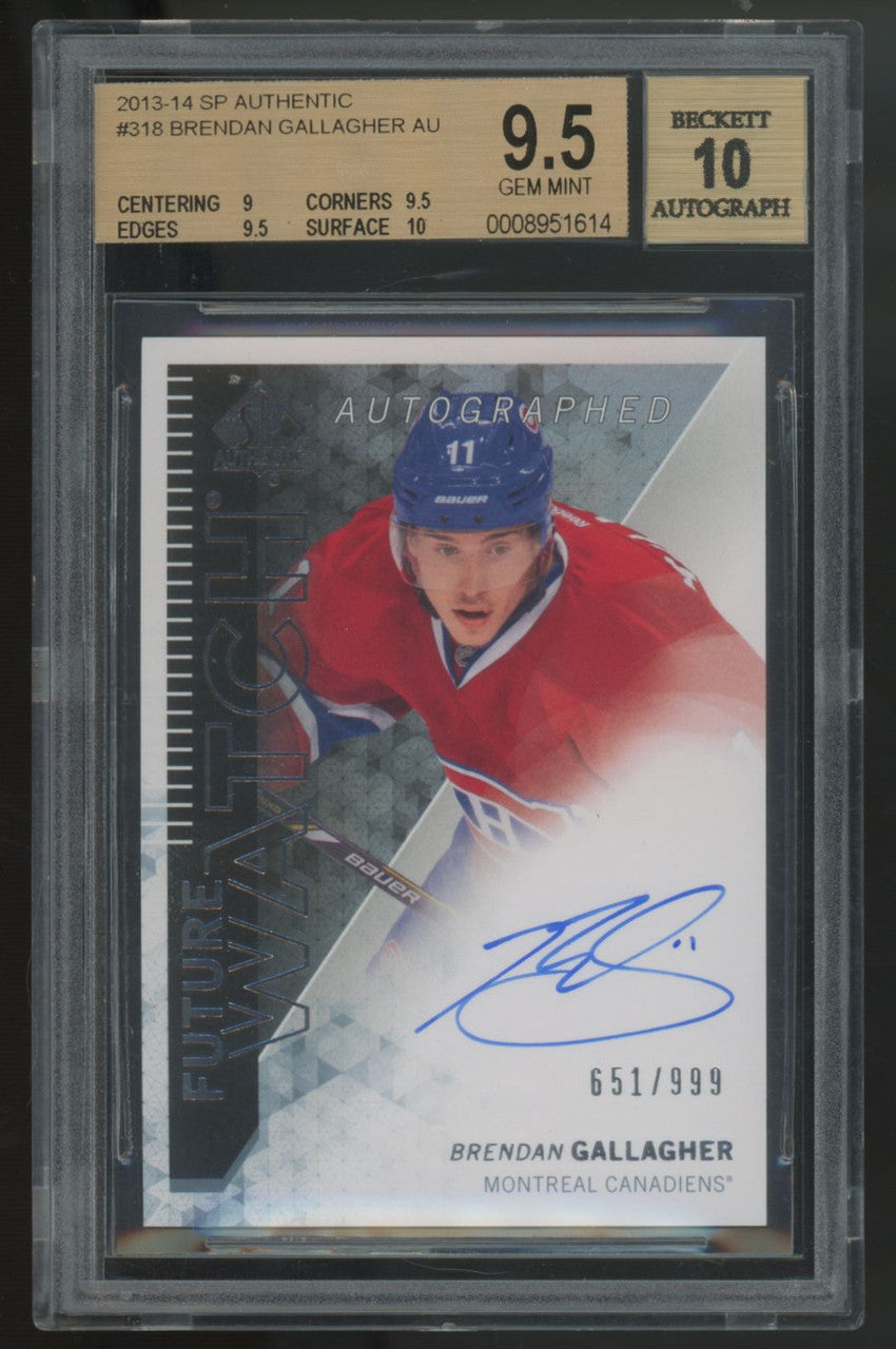2013-14 UD SP Authentic Brendan Gallagher RC Future Watch Auto /999 BGS 9.5 10