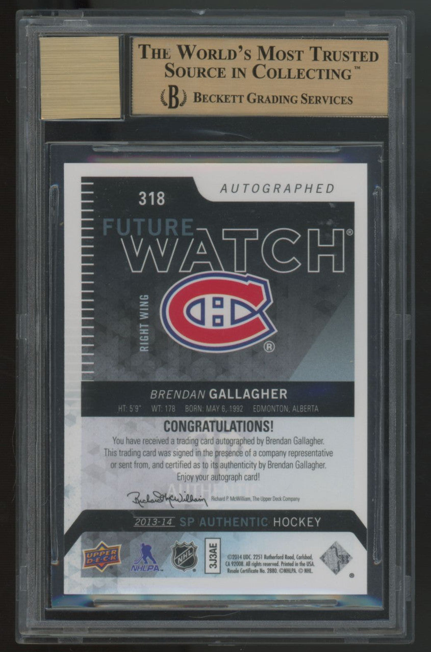 2013-14 UD SP Authentic Brendan Gallagher RC Future Watch Auto /999 BGS 9.5 10