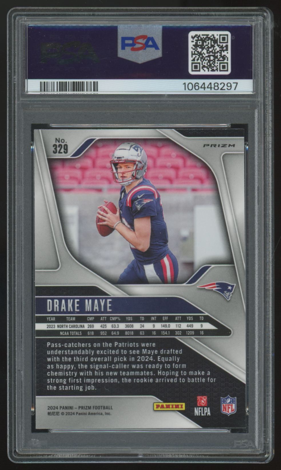 2024 Panini Prizm Drake Maye RC Black & White Checker #329 PSA 10
